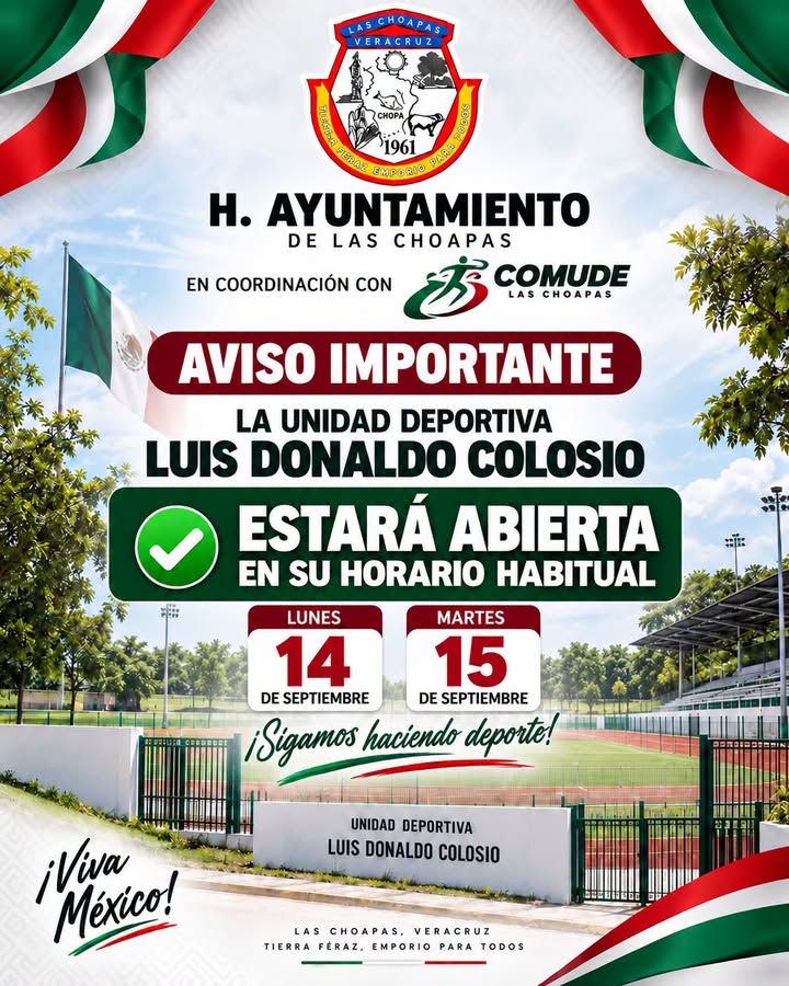 ¡AVISO IMPORTANTE! UNIDAD DEPORTIVA ABIERTA