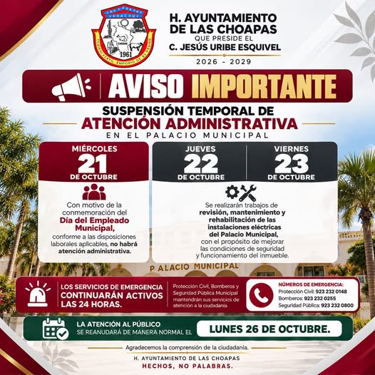 AVISO IMPORTANTE | SUSPENSIÓN TEMPORAL DE LABORES